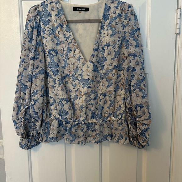 Sugarlips Blue and Cream Floral Blouse - Picture 1 of 4